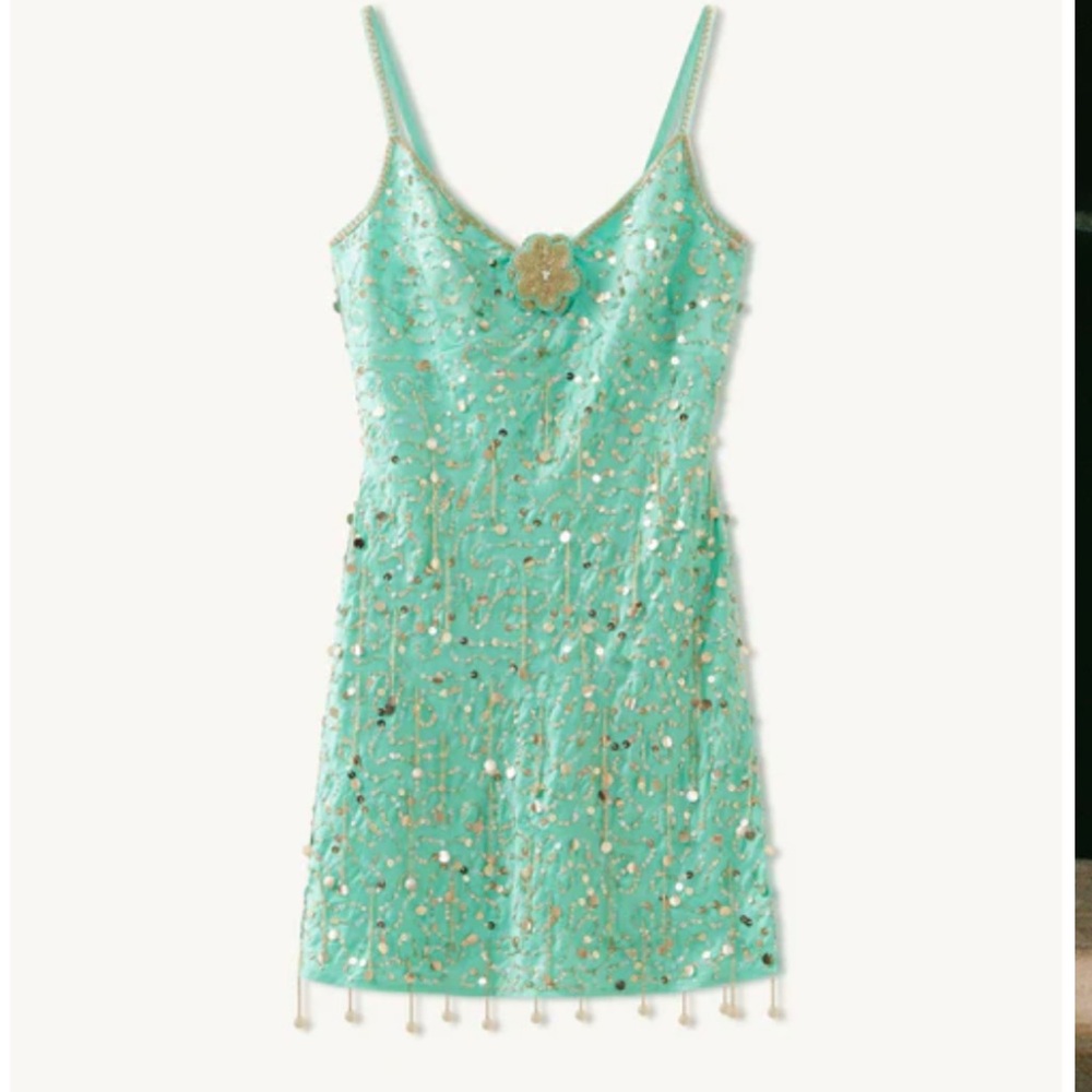 Marta hand beaded mini dress - Swimming pool